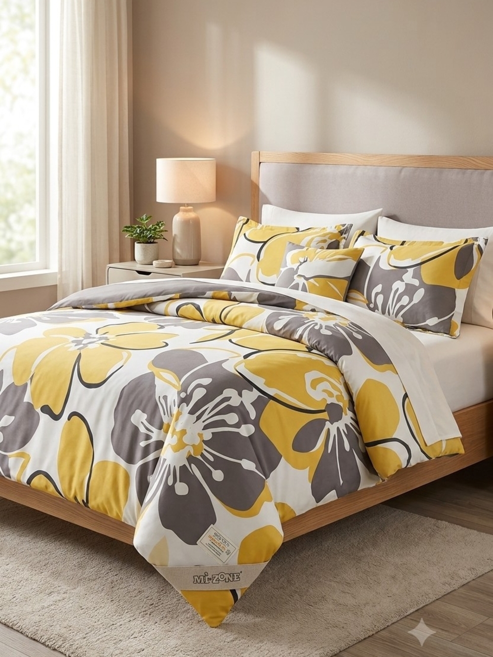 Floral Yellow & Gray Duvet Cover - Modern Bedding